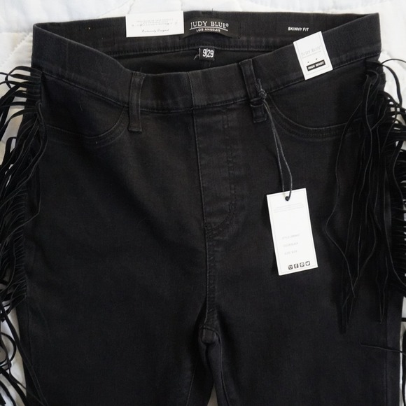 Judy Blue NWT Black Skinny Fit Jean 9/29 High Waist Fringe Western Cowboy Novlty - Picture 2 of 8